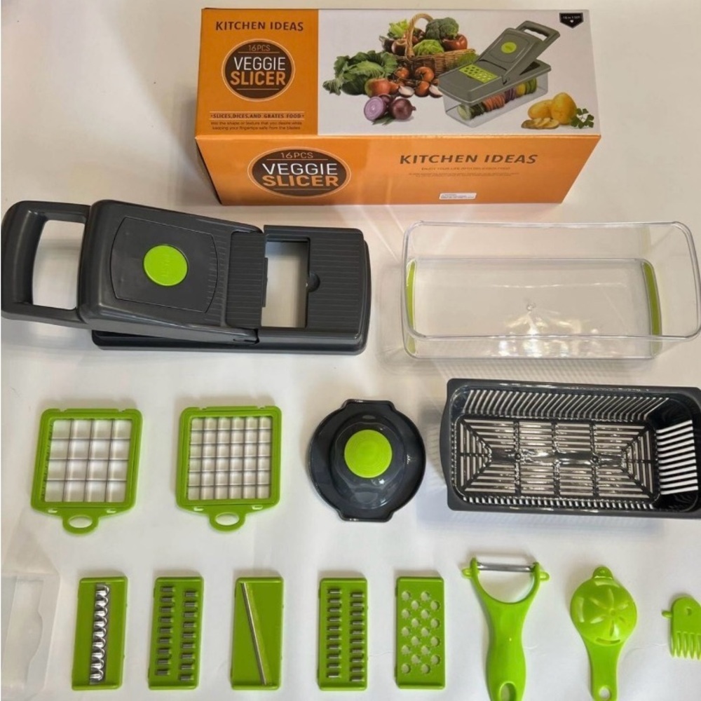 16-in-1 Vegetable Slicer Chopper - Lime Green and Gray